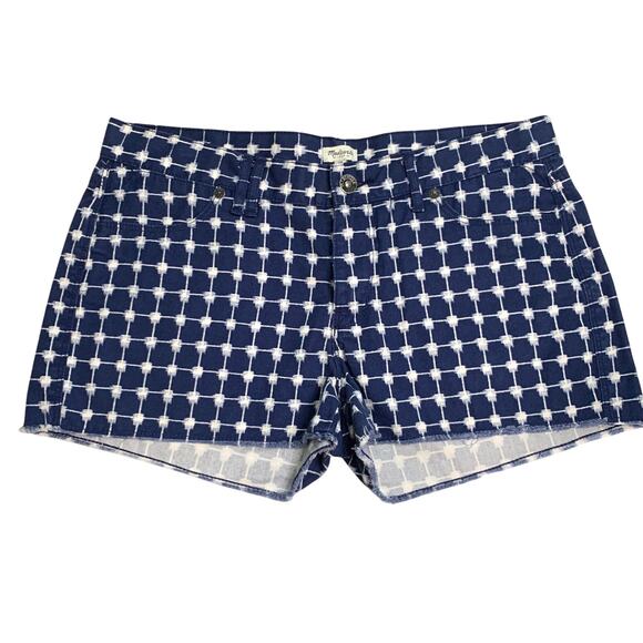 Madewell Navy Graphic Grid Print Cut Off Shorts Size 29 - Picture 2 of 5